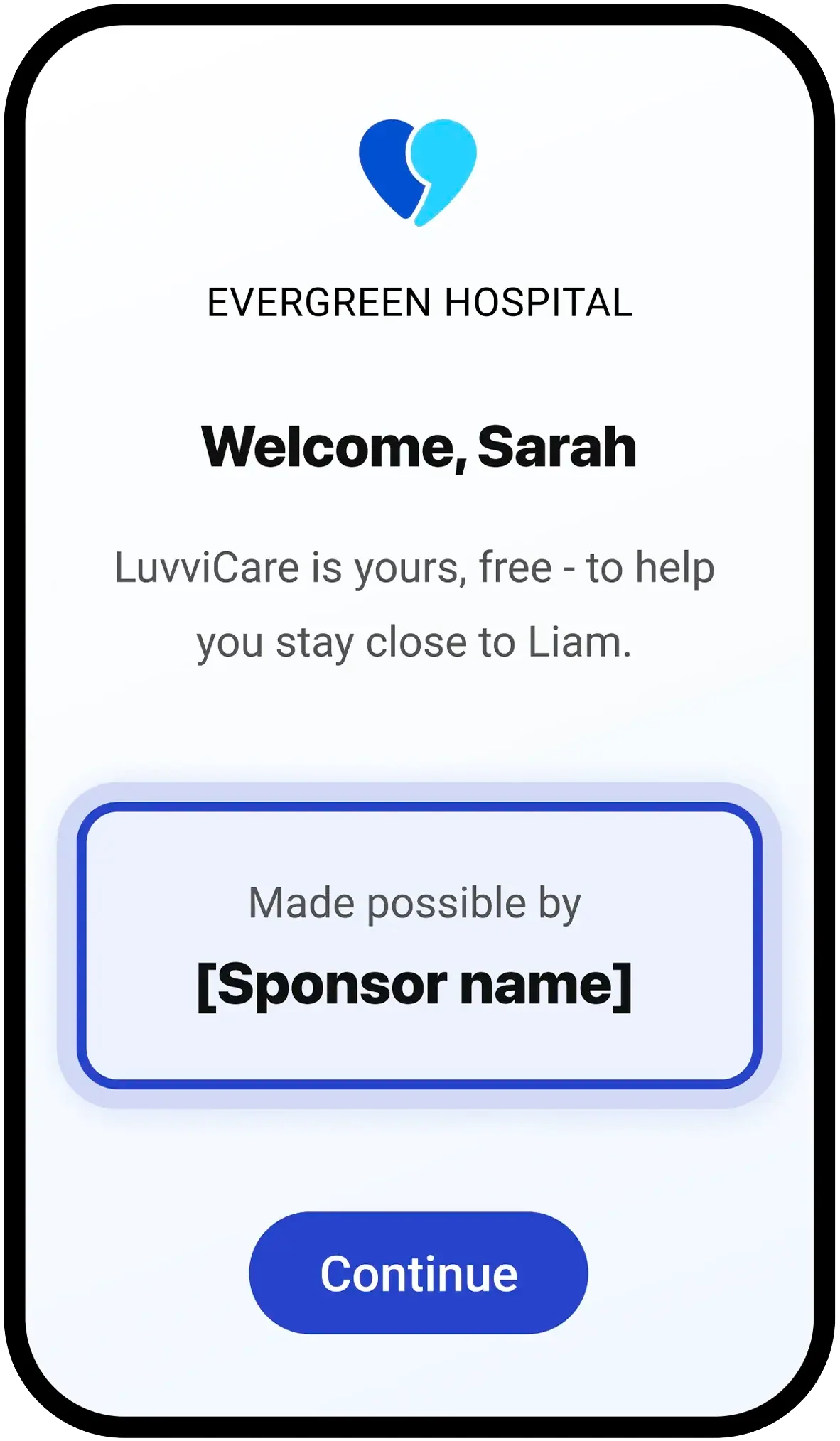 First-login welcome screen showing sponsor recognition
