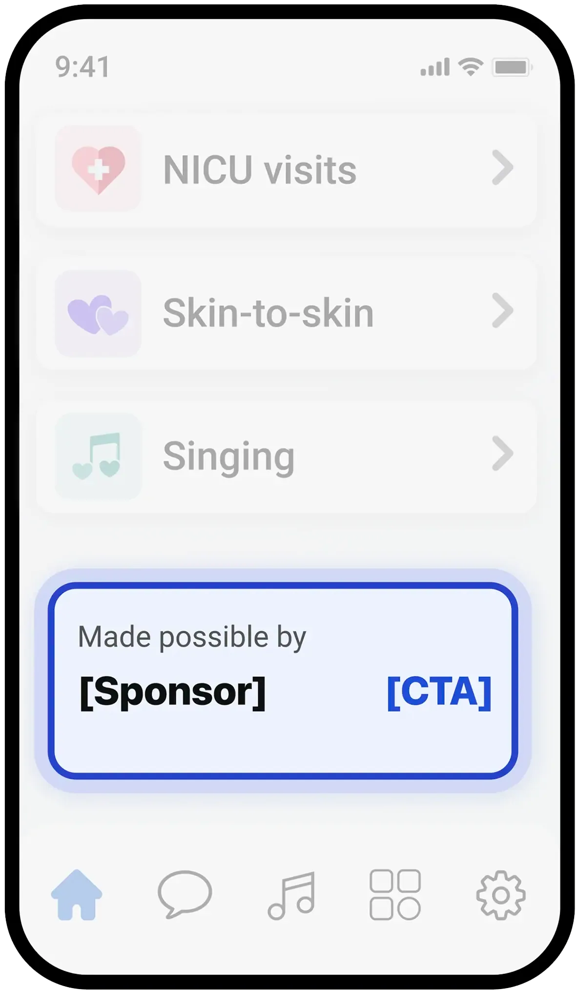 Everyday app screen showing sponsor credit and optional goodwill offer